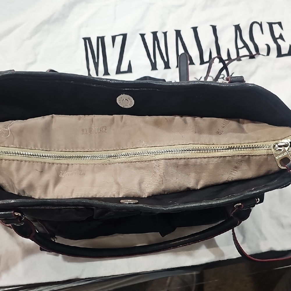 MZ Wallace Black Nylon Messenger Tote with Brown Trim - Picture 8 of 13